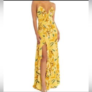 Luxxel Yellow Floral Asymmetrical Dress
